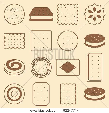 cookie, cracker and biscuit, silhouette icon collection set 2/3