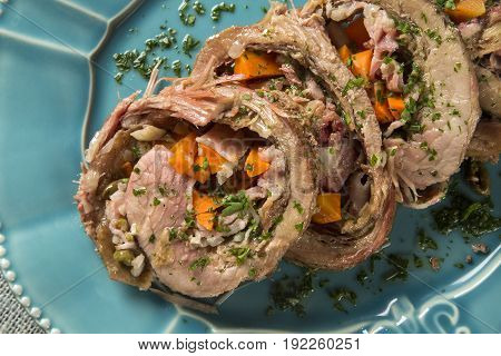 Meat Roll Filled With Potatoes Roasted Meat And Carrot - Matambre