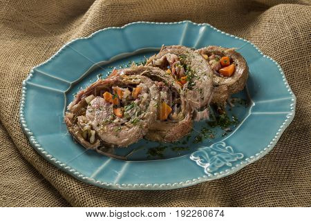 Meat Roll Filled With Potatoes Roasted Meat And Carrot - Matambre