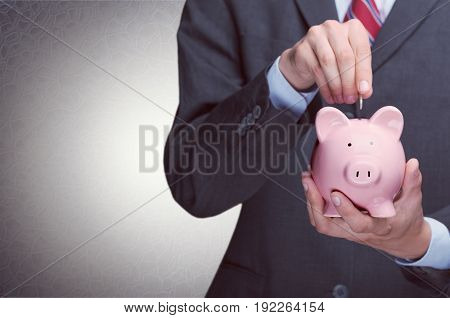 Business businessman bank pig coin put piggy