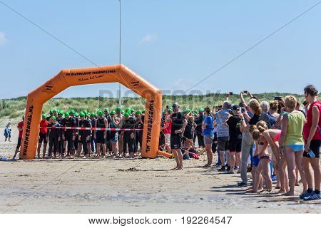 Kijkduin The Hague the Netherlands - 17 June 2017: Kijkduin cross triathlon start line