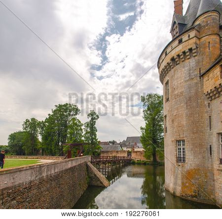 Sully-s-Loire France - June 7 2014:Chateau Sully-s-Loire. View of the Castle from different angles.