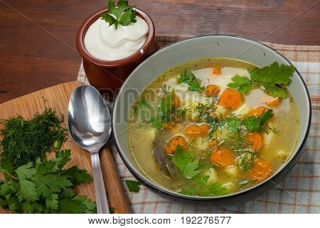 Healthy pickled cucumber soup with other vegetables