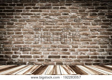 wood wall and wood floor interior and old room with brick wall vintage background