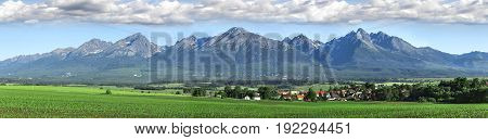 High Tatras mountains - panorama. Panorama mountain range at dawn.
