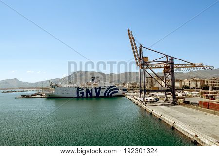 Palermo.Italy.27 may 2017.Views of ferry port and city of Palermo from the sea. Sicily