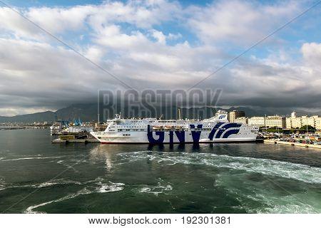 Palermo.Italy.27 may 2017.Views of ferry port and city of Palermo from the sea. Sicily