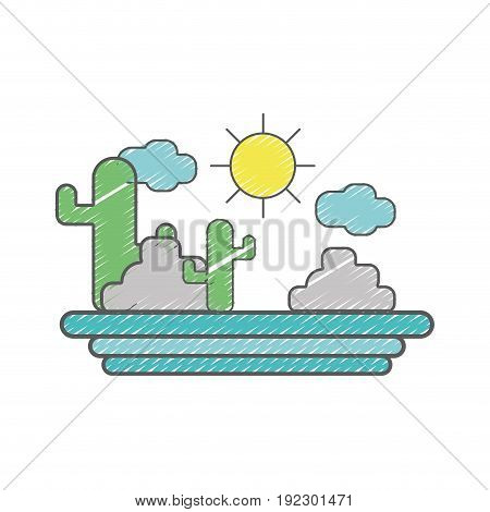 cactus with sun natural aventure vector illustration