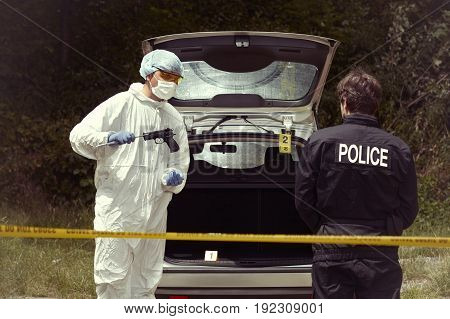 Abandoned car outdoor in city under police investigation