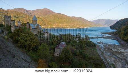 Zhinval Water Reservoir, And Ananuri Fortress, Georgia.