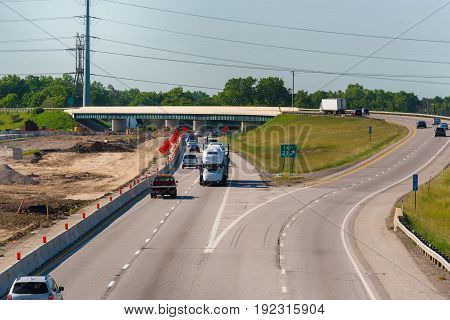 Road construction at the point where Interstate 480 exits Interstate 217 between Cleveland and Akron