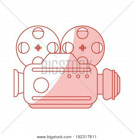 Flat line monocromatic vintage video camera over white background vector illustration