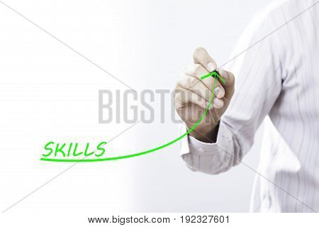 Businessman draw growing line symbolize growing Skills