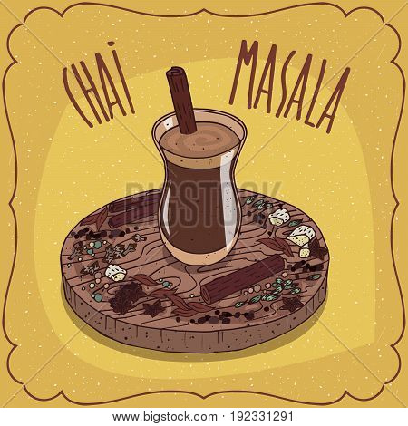 Indian Tea Masala Chai On Wooden Plate