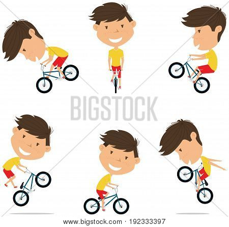 BMX Bike Rider Boy. Bicycle activity: cycling jumping tricks. Extreme sport racer vector flat style illustration