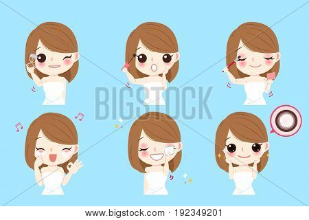 cartoon beauty woman with eye beauty concept on blue background