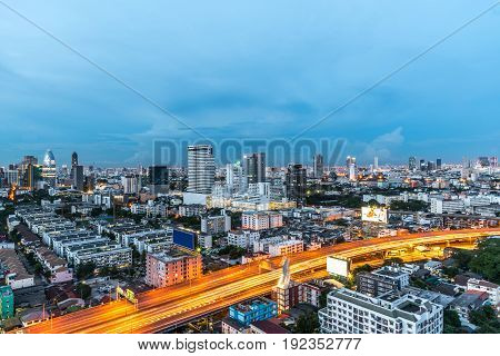Cityscape And Light Of Night Road In Long Exposure