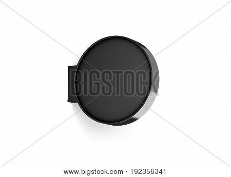 Blank black round store signage design mockup isolated 3d rendering. Empty circular light box mock up. Clear shop lightbox template. Street sign hanging mounted on the wall. Signboard for logo