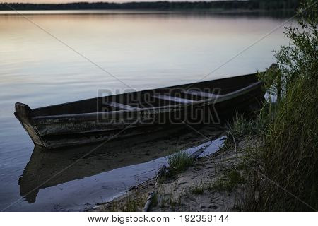Landscape with a lake and boats. Ukraine. Shatskie lakes.