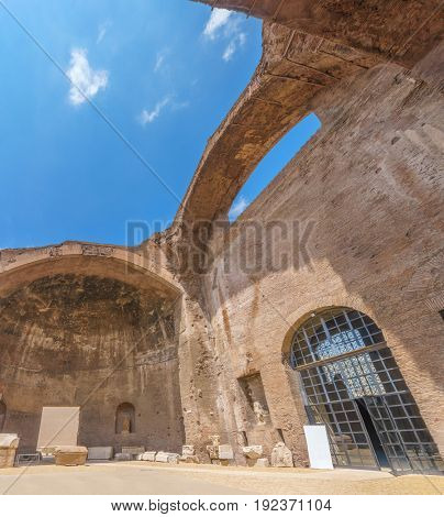 Baths of Diocletian or Terme di Diocleziano ruins in the center of Rome, Italy.