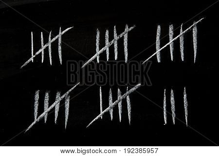 Count tally chalk counting numbers white background