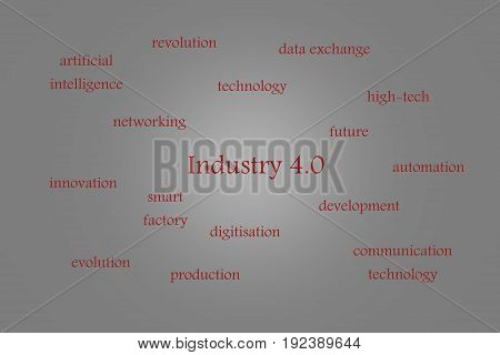 Illustration of Industry 4.0 gray background with red words
