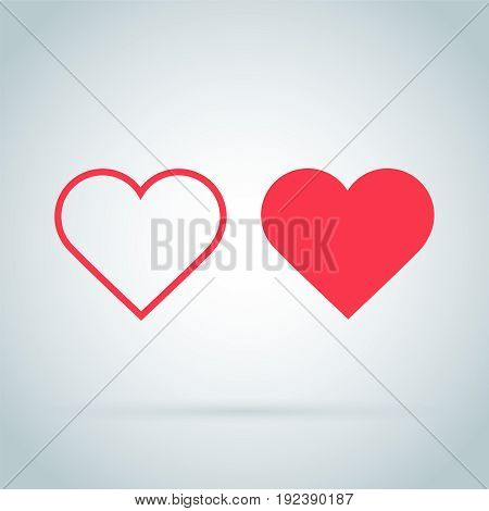 Heart Icon Vector. Outline and full hearts. Love symbol. Valentine's Day sign, emblem isolated on white background with shadow, Flat style for graphic and web design, logo. EPS10 pictogram