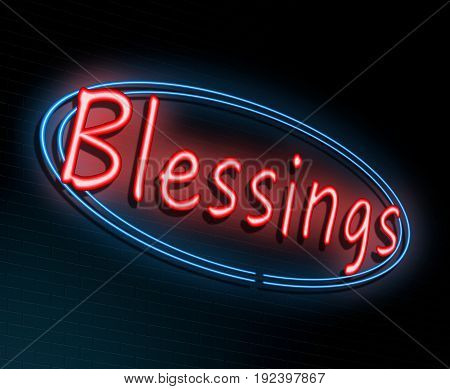 3d Illustration depicting an illuminated neon sign with a blessings concept.