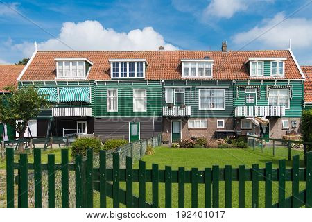 MARKEN NETHERLANDS - AUGUST 27 2016: Typical wooden houses on the former island Marken in the netherlands