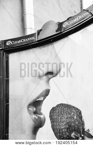 Outdoor Advertisement Billboard In Old Riga Town