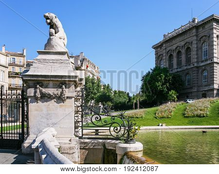 Lion Statue On Gate Of Palais Longchamp