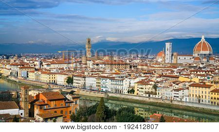 Panoramic View Of Florence City In Sunny Winter