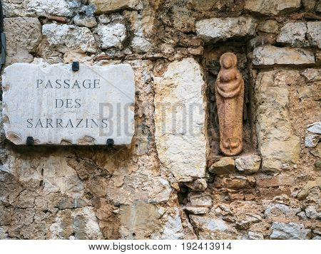 Virgin Figurine In Wall Of Medieval House