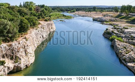 Valley Of Gardon River Near Pont Du Gard