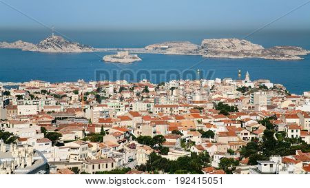 Above View Marseilles City And Chateau D'if Island