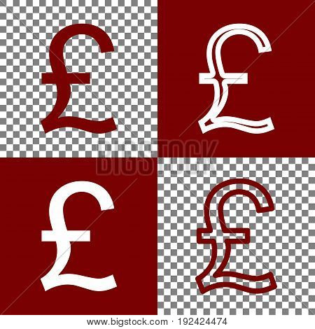 Turkish lira sign. Vector. Bordo and white icons and line icons on chess board with transparent background.