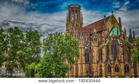 an old gothic church in a park in Stuttgart,Germany