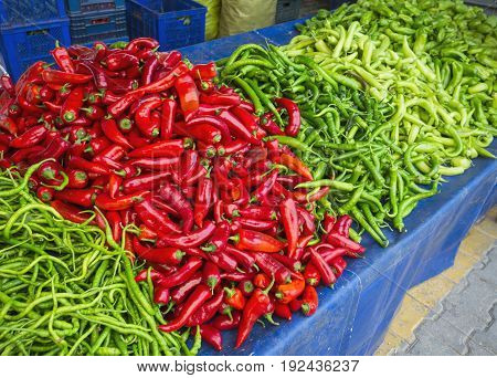 Sale Of Hot Red And Green Peppers