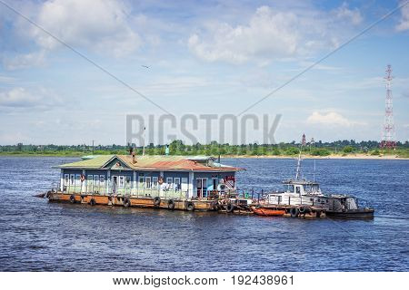 Balakhna Russia - June 18 2017 from the banks of the Volga river near the city of Balakhna were shown a very old examination vessel. It still works
