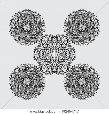 Gray background with dim elements. Dim textured curls. Vector illustration. Vector dim pattern. Oriental style arabesques.