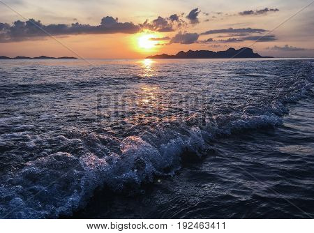 Water wave in the evening,Beautiful on the beach