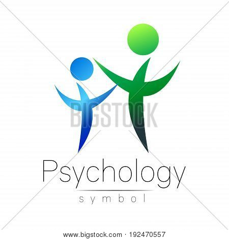 Modern people psi Sign of Psychology. Family Human. Creative style. Icon in vector. Design concept. Brand company. Green blue color isolated on white background. Symbol for web, print,