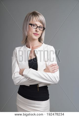 Portrait of elegantly dressed young gorgeous brunette woman