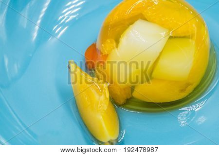 Fruit Jelly Mix On A Blue Plate