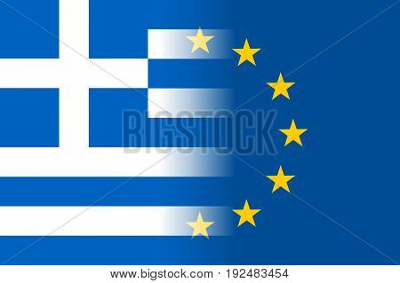 Greece national flag with a flag of European Union twelve gold stars, identity and unity with EU, member since 1 January 1981. Vector flat style illustration