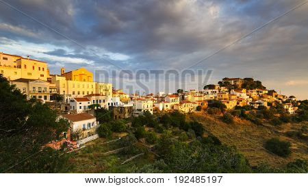 View of Ioulida village on Kea island in Greece.