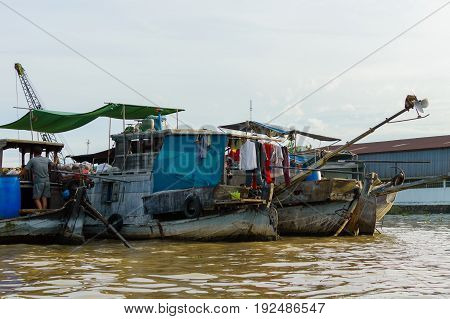 Flooting Market on the Mekong River near the city of Can Tho in the Mekong Delta in Vietnam