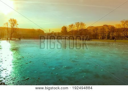 a chilly icy winter day in a park