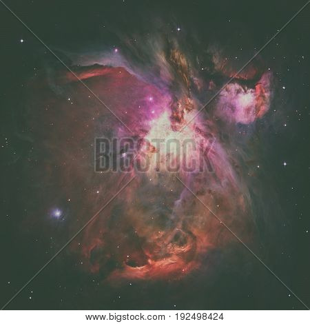 The Orion Nebula or Messier 42 is a diffuse nebula situated in the Milky Way, in the constellation of Orion. Elements of this image furnished by NASA.