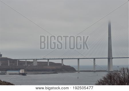 Pendant brige with low clouds in Vladivostok